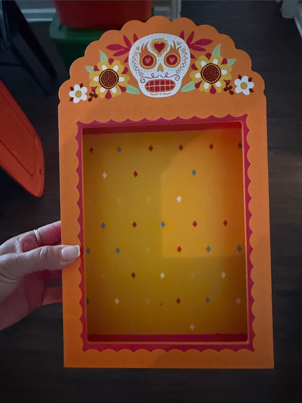 Orange Day of the Dead shadow box picture frame